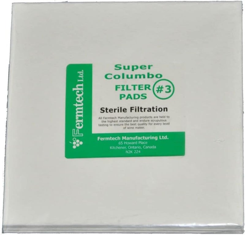 Fermtech #3 Filter Pads 20 cm x 20cm for 20x20 plate filters. Pads rated at 0.8 micron. Works with Super Colombo Wine Filters, Plate and Frame Liquid filters. Pack of 4 (#3 Sterile) - Image 1